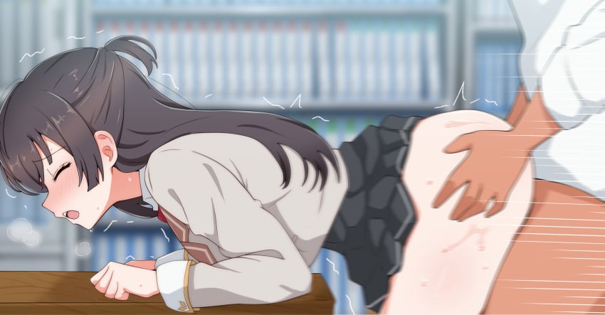 1boy 1girls ass black_hair blurry_background blush blush censored clothed_female clothed_female_nude_male clothed_sex clothing dark-skinned_male dark_skin female female/male female_focus from_behind fucked_from_behind grey_eyes hair_between_eyes hands_on_ass heavenly_ass indoors light-skinned_female light_skin long_hair long_sleeves male male/female medium_breasts mosaic_censoring mostly_nude mostly_nude_male no_panties paid_reward paid_reward_available penis penis_in_pussy pussy radio_(mei99) school_uniform seiren_academy_school_uniform sex sex_from_behind shirt skirt skirt_up slim_waist straight straight suou_yuki sweat sweatdrop sweating table taken_from_behind teenage_girl teenager textless_version tokidoki_bosotto_russian_de_dereru_tonari_no_alya-san unseen_male_face vagina vaginal_penetration vaginal_sex white_shirt