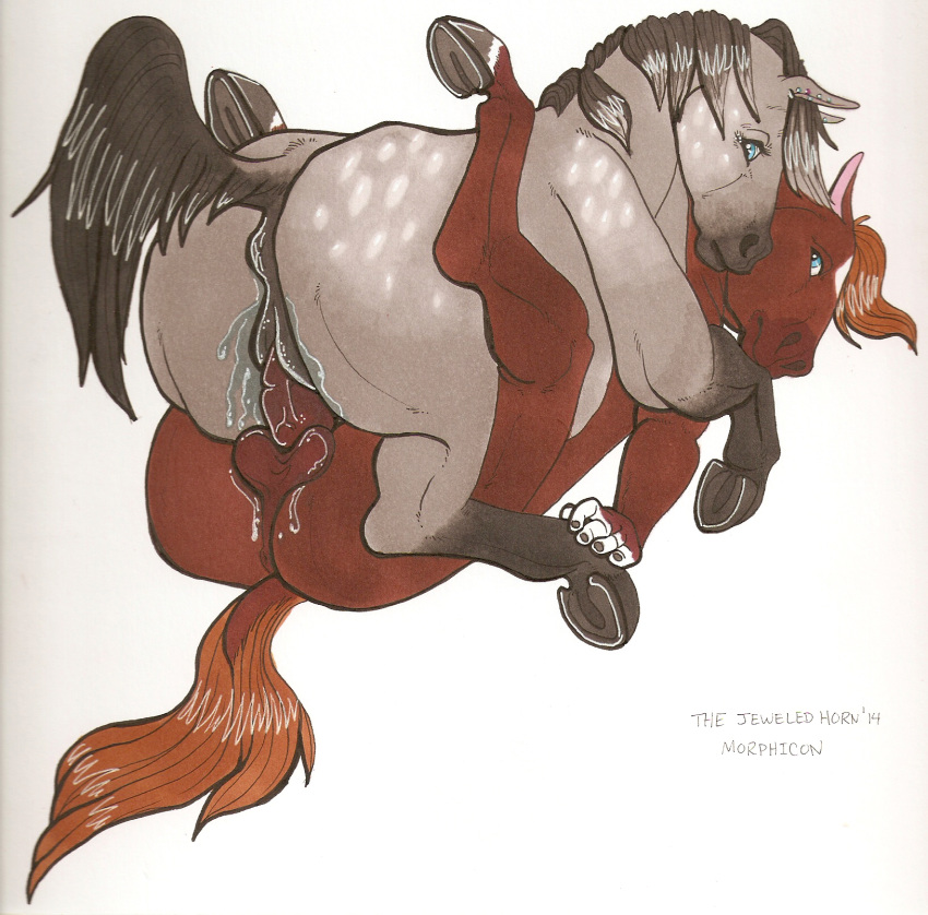 anthro balls equine eris_(marefurryfan) female feral hooves horse interspecies male mammal marefurryfan messy plain_background rainstorm reverse_cowgirl_position thejeweledhorn traditional_media white_background