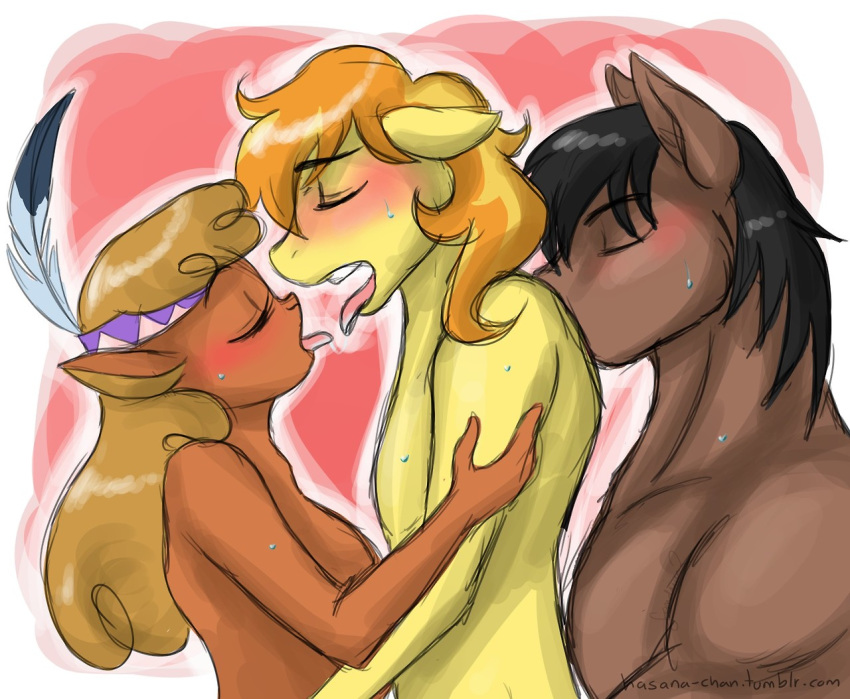 anthro bisexual blush braeburn_(mlp) closed_eyes earth_pony equine female friendship_is_magic fur hasana-chan male my_little_pony pony promontory_(mlp) sex straight yaoi