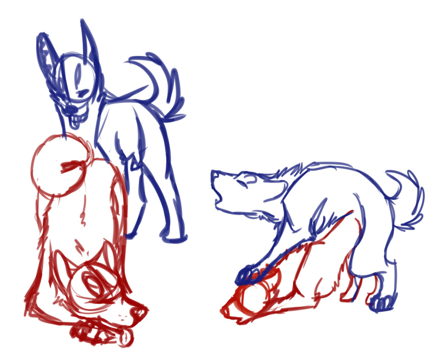 amarillowhiskey anthro canine doggy_style female feral feral_on_feral from_behind furry male plain_background sketches straight white_background