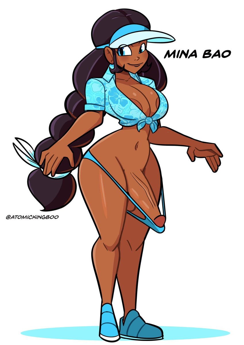 1futa 2025 artist_name ass atomickingboo big_ass big_breasts big_penis braid braided_hair braided_ponytail breasts crop_top english english_text first_porn_of_character futa_focus futa_only futanari hawaiian hawaiian_shirt mina_bao mostly_nude mostly_nude_futa nude nude_futa oc original original_character panties penis penis_visible_through_clothing sneakers solo solo_focus solo_futa tan-skinned_female tan_body tan_skin text the_besties_(atomickingboo) thick_thighs thighs