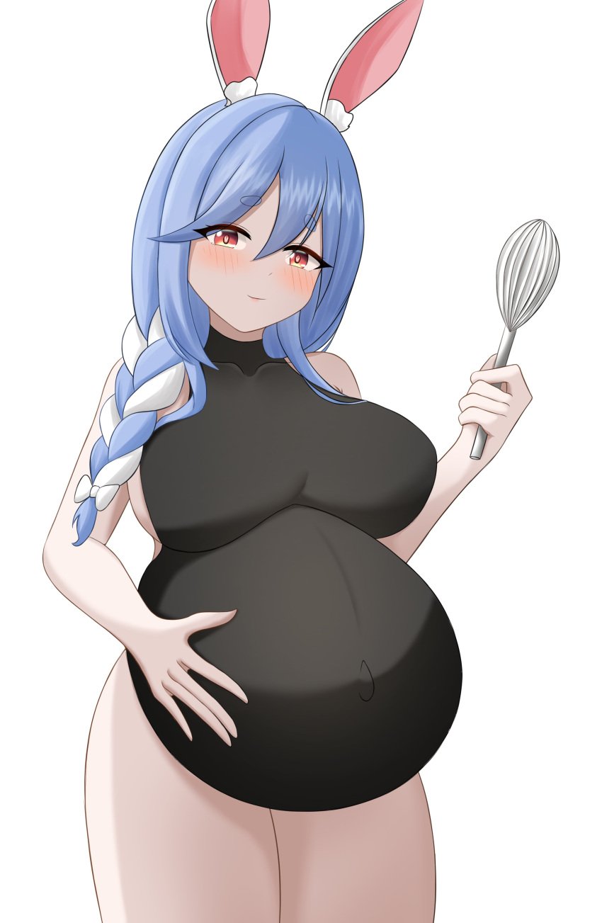 1girls blue_hair blush breasts female hand_on_own_stomach hololive hololive_fantasy hololive_japan large_breasts lernana_6 looking_at_viewer mature_female milf pekomama pregnant red_eyes