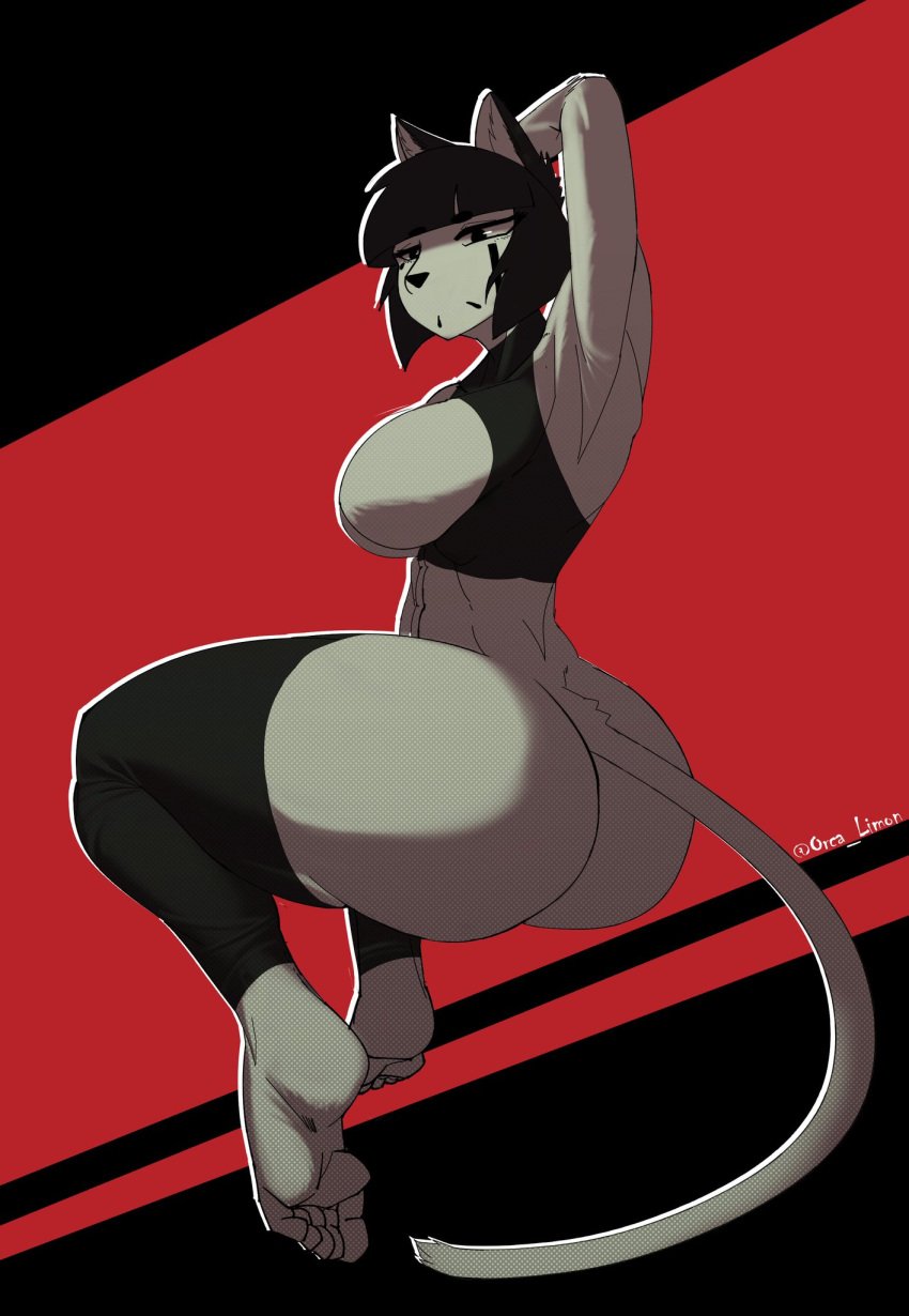 big_ass big_breasts big_butt big_thighs big_titties black_hair cat_ears cat_tail catgirl clothing curvaceous curvaceous_female curvaceous_figure curvy curvy_figure curvy_hips female female_focus female_only furry furry_female furry_only looking_at_viewer orcalimon short_hair