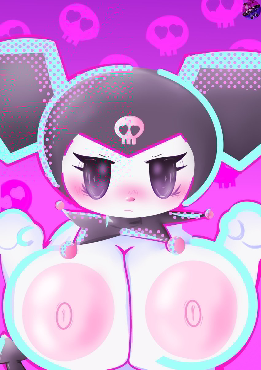 1girls 2d 2d_(artwork) 2d_artwork areolae big_areola big_breasts black_hat breasts breasts_bigger_than_head breasts_out curvaceous curvy curvy_body curvy_female curvy_figure cute cute_face cute_female cute_girl exposed_breasts female hat hat_only huge_breasts kuromi large_breasts looking_at_viewer nipples onegai_my_melody pastel pastel_colors pink_background sanrio short_girl shortstack simple_background solo solo_female solo_focus sparkles sparkling_eyes stockings thick_thighs thighhighs thighs unknown7u_nsfw