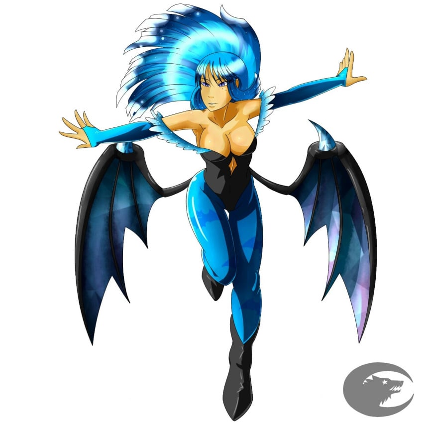 1:1 1girls big_breasts blue_hair breasts cosplay dalley_le_alpha darkstalkers female female_only large_breasts morrigan_aensland_(cosplay) oc original_character wings