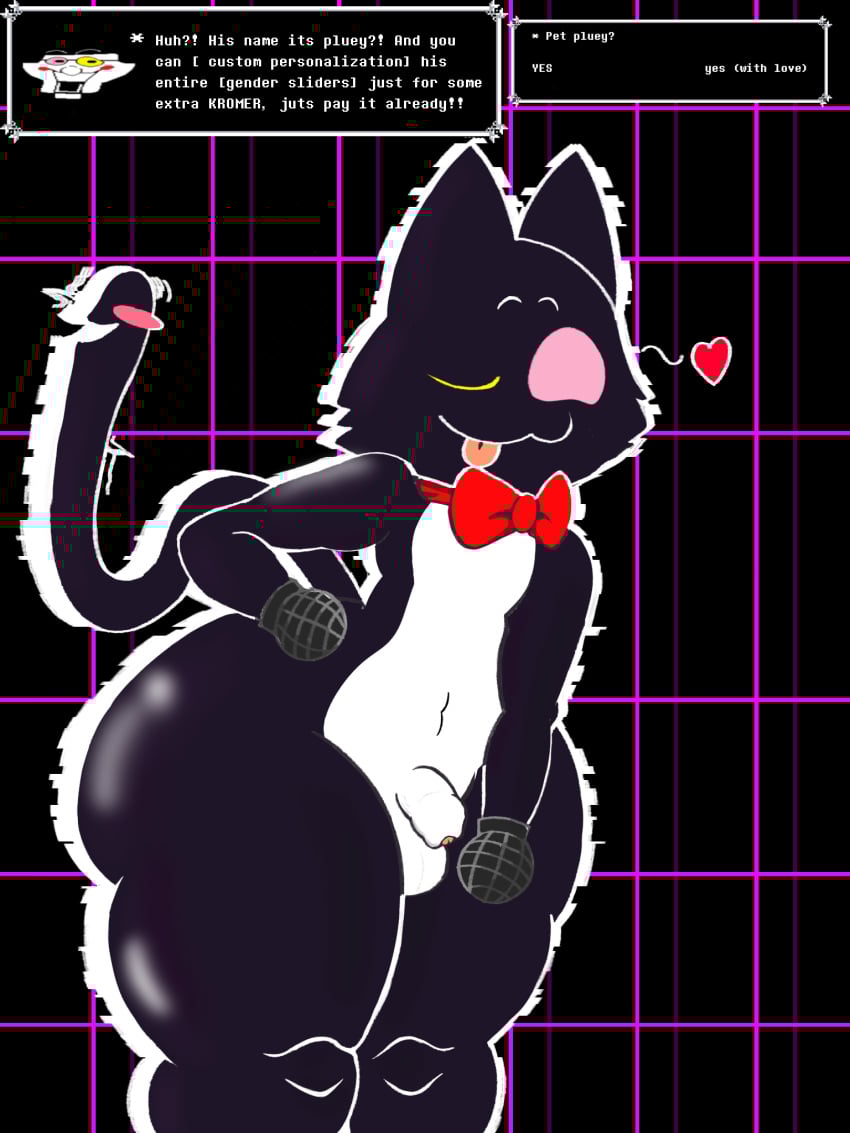 anthro ass big_butt deltarune electronics felid feline futanari glistening glistening_body hi_res intersex lilith_bz_(artist) male mammal microphone microphone_hands nude pluey_(deltarune) solo spamton_g_spamton thick_thighs undertale_(series)
