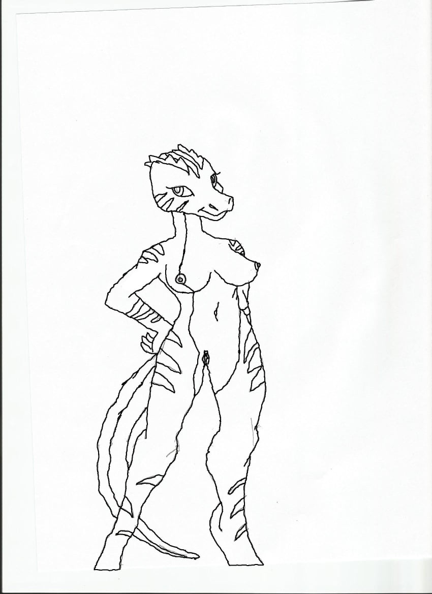 anthro avianguy95 blank breasts eyelashes female leah lizard nipples pussy reptile scalie