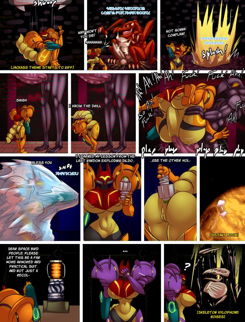 absurd_res alien anthro canid canine duo english_text female fox hi_res krystal_(star_fox) male mammal metroid nintendo samus_aran sex star_fox text thebigbadwolf01