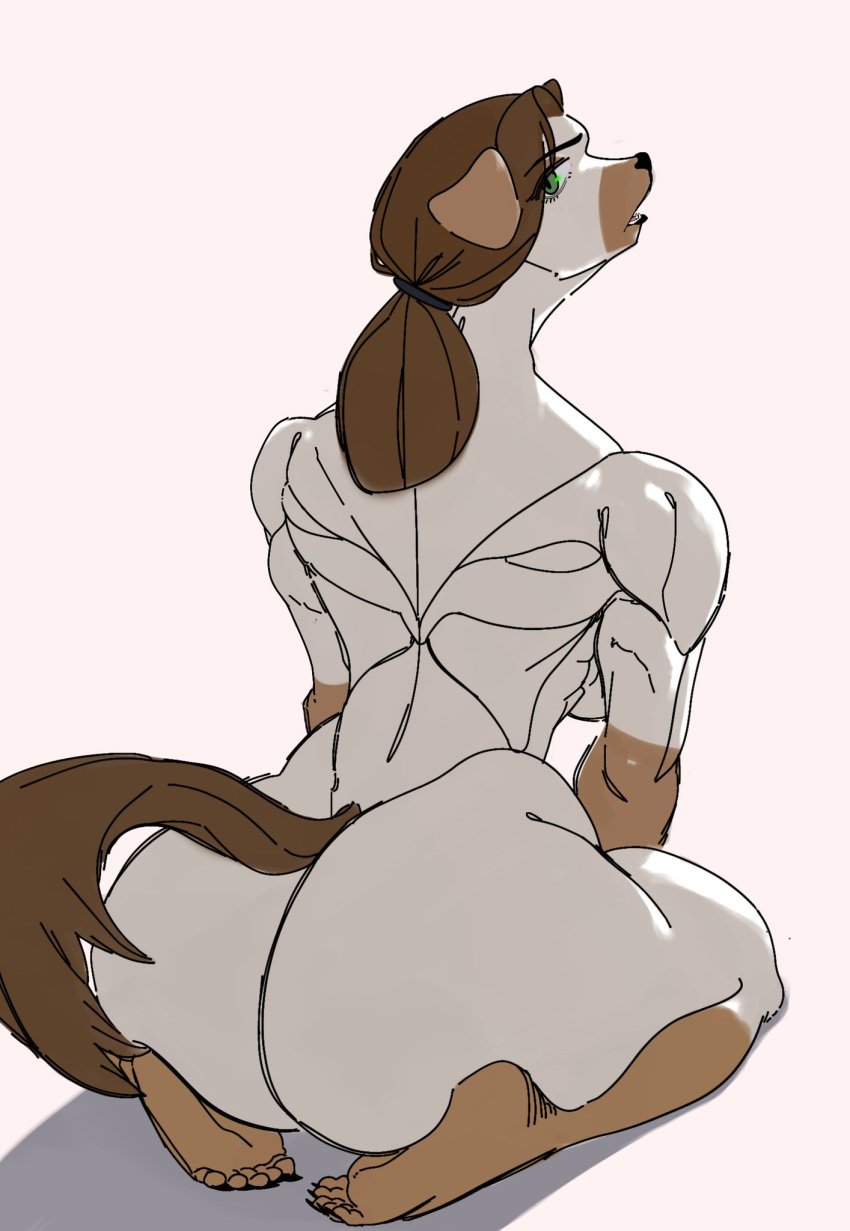 animal_ears animal_tail back_view big_ass big_breasts big_butt big_thighs brown_hair canine canis commission curvaceous curvaceous_female curvaceous_figure curvy curvy_figure curvy_hips female female_focus female_only furry furry_female furry_only looking_at_viewer multicolored_fur nude orca_limon short_hair