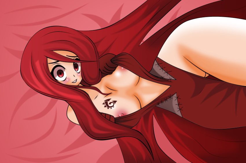 1girls big_breasts breasts cleavage crazy_eyes fairy_tail female flare_corona lucky-jj nipples red_eyes red_hair solo tattoo