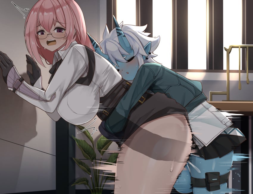 1futa 1girls anal anal_sex balls bar_censor big_balls blue_body blue_skin blush breasts censored censored_penis closed_eyes clothed clothed_futa clothed_sex clothing ear_piercing earrings female futa/female futa_on_female futanari glasses grabbing_from_behind grey_hair horns huge_breasts huge_cock intersex large_penis looking_at_viewer medium_hair monster_girl oni open_mouth open_smile penis piercing pink_hair pointy_ears short_hair size_difference soukaku_(zenless_zone_zero) tsukishiro_yanagi vein veiny_penis zad_orein zenless_zone_zero