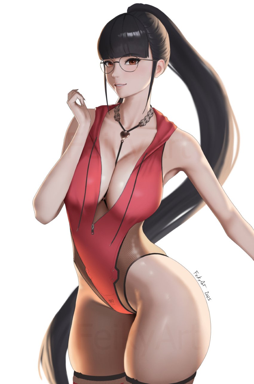 1girls big_breasts black_hair breasts eve_(stellar_blade) feikyart female_only large_breasts long_hair ponytail stellar_blade swimsuit voluptuous_female
