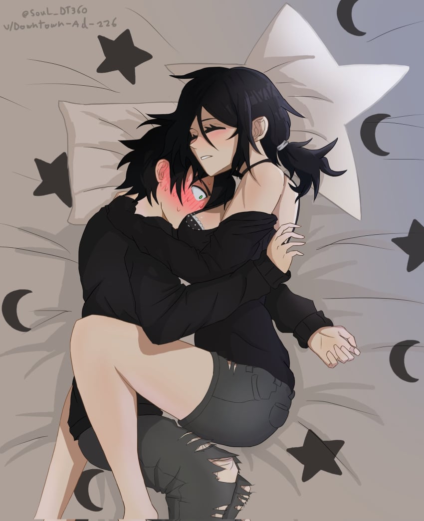 1boy 1girls 2d andrew_graves ashley_graves bed black_hair blush bra breasts brother brother_and_sister cleavage closed_eyes clothed cuddling embrace face_in_breasts female green_eyes hug hugging in_bed incest legs_around_partner lying lying_in_bed lying_on_side male male_and_female_focus overwhelmed ponytail siblings sister sleeping soul_dt360 straight sweat sweating the_coffin_of_andy_and_leyley