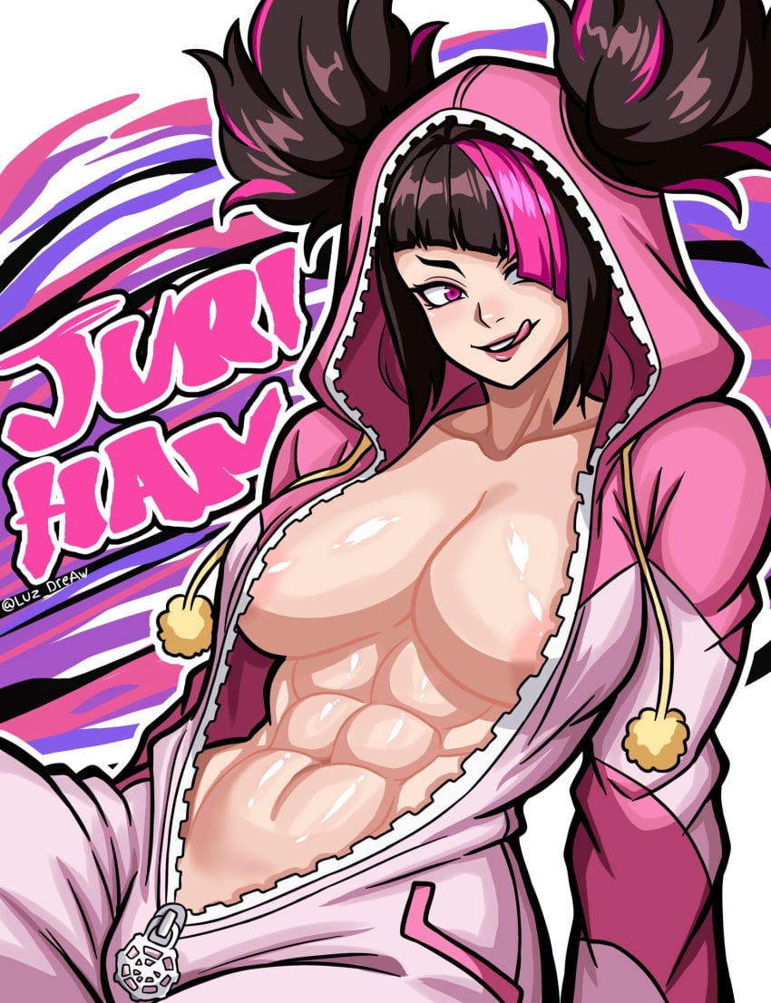 abs female female_only huge_breasts juri_han luz_dreaw muscular_female open_zipper pajamas street_fighter street_fighter_6