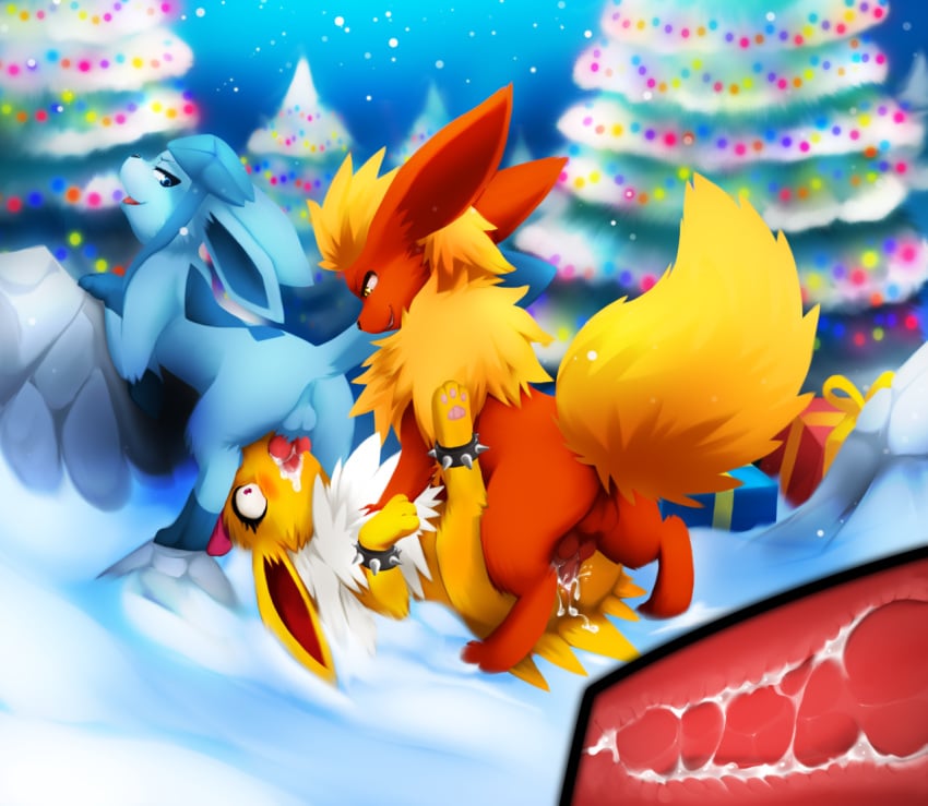 3_toes anatomy ass balls barefoot blue_eyes blue_fur blue_nose bow brown_nose canine christmas christmas_tree color cum cum_in_mouth cum_in_pussy cum_inside cum_on_ass cum_on_knot cum_on_penis cum_on_pussy cum_on_tail darkmirage day eeveelution erection eyelashes facial fellatio female feral feral_on_feral flareon fur glaceon group happy hi_res holidays internal jolteon knot light long_ears looking_back looking_down lying male nintendo nude on_back on_floor open_mouth oral oral_sex orange_fur orgasm outdoors pawpads paws penetration penis pink_eyes pink_penis plant pokemon presenting presenting_hindquarters pussy raised_leg rock sex shadow shiny sky smile snow spikes squint straight teeth threesome tongue tree vaginal_penetration video_games white_fur yellow_eyes yellow_fur