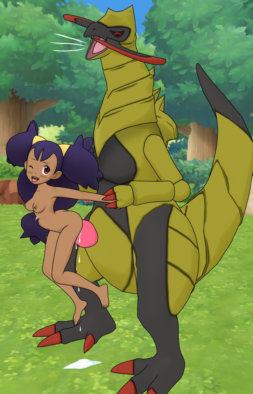 1girls ahe_gao ahegao_face big_penis blush blush brown_body brown_skin cum cum_drip cum_dripping dragon_penis female fully_naked fully_nude grabbing_arms haxorus iris_(pokemon) naked naked_female nude nude_female one_eye_closed pokemon pokemon_(species) pokemon_bw pokephilia purple_hair red_eyes saucemon7 self_upload size_difference sticking_out_tongue sticking_tongue_out stomach_bulge tongue_out