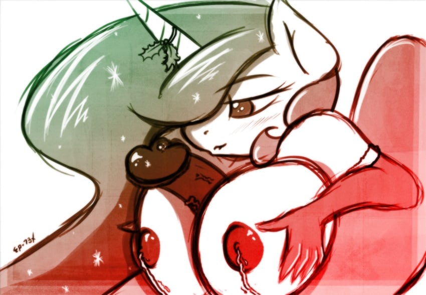 2013 anthro anthrofied big_breasts breasts christmas color ep777 equine friendship_is_magic holidays horn horse huge_breasts lactation male my_little_pony paizuri penis pony princess_celestia_(mlp)