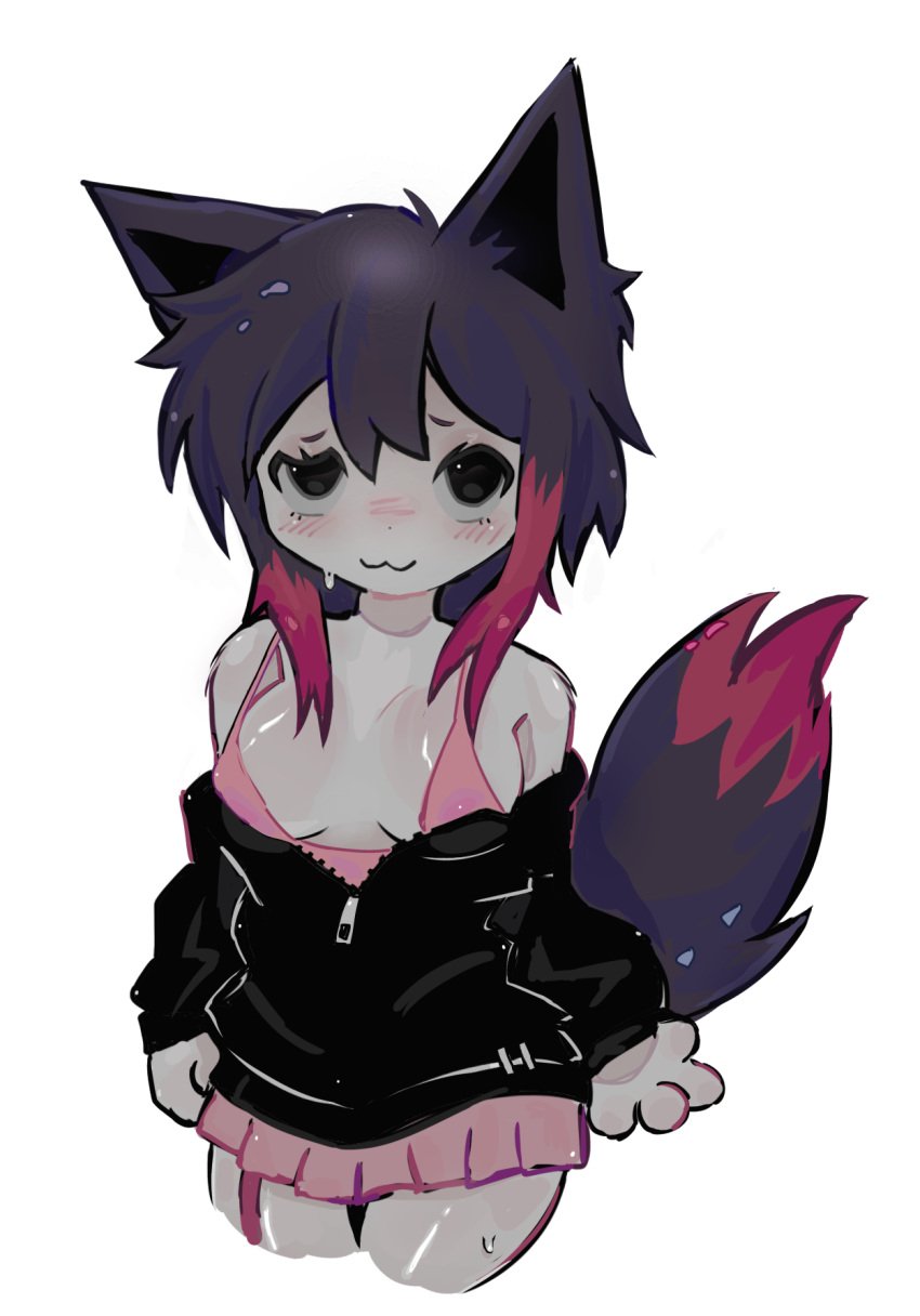 1female bikini black_clothing breasts breasts_focus female_focus furry furry_female furry_fox furry_only furry_tail muhosranskin oc original_character pink_bikini_top pink_fur purple_hair