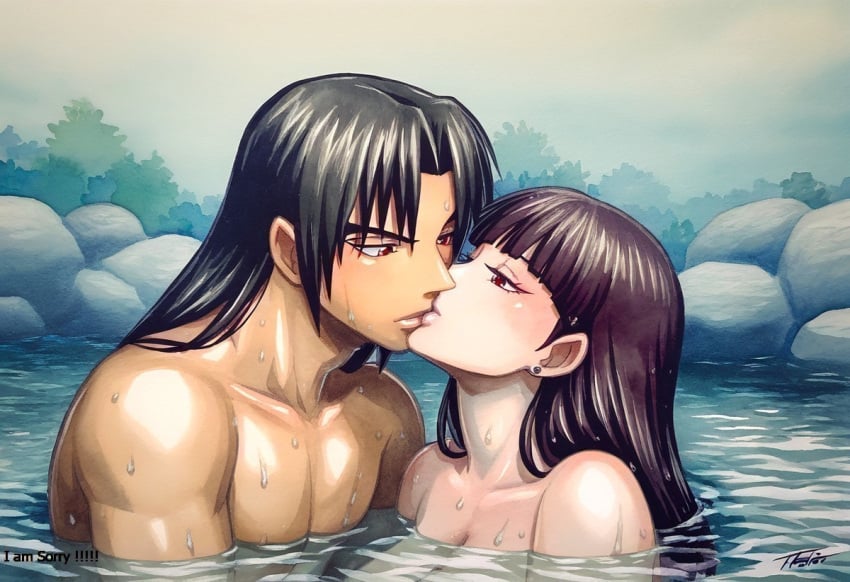 1boy1girl ai_generated anime attractive bangs beautiful beautiful_females black_hair crossover crossover_kiss divine_beauty dreson earrings inuyasha japanese kikyo_(inuyasha) kissing making_love naked naruto naruto_shippuden ninja nude nude_female nude_male onsen partially_submerged passionate priestess romantic romantic_ambiance straight uchiha_itachi wet