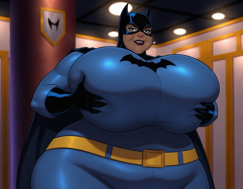 ai_generated amanda_waller batgirl_(cosplay) batman_costume bbw big_breasts black_hair black_lipstick chubby_belly chubby_female dc_comics dc_extended_universe fat_woman fupa huge_breasts lifting_breasts massive_breasts matronai_(artist) mature mature_female overweight overweight_female posing_for_picture posing_for_the_viewer short_hair smiling_at_viewer spandex_bodysuit spandex_suit superhero_costume thick_ass thick_thighs wide_hips wide_thighs