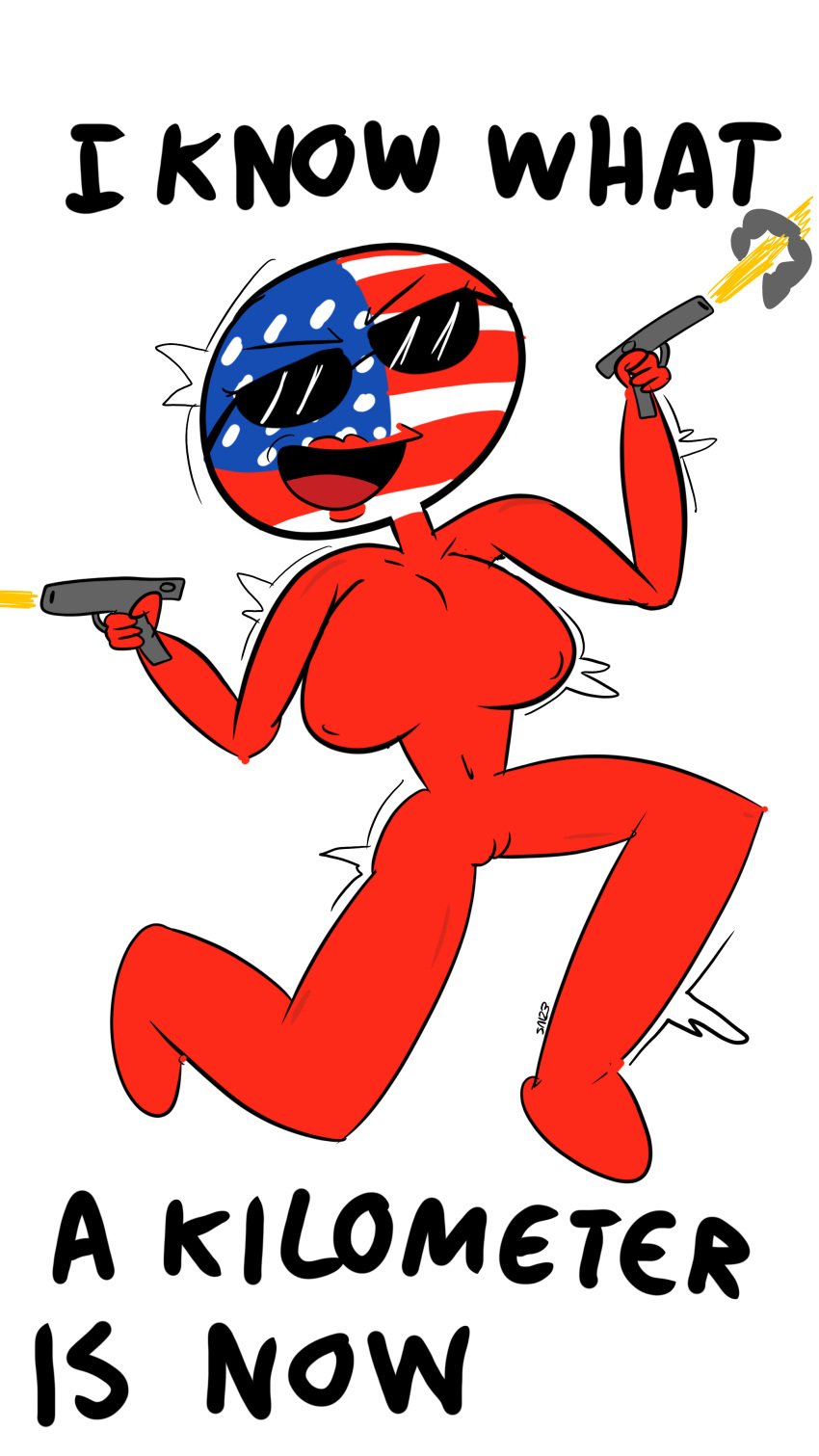 1girls 2d 2d_(artwork) 4k 9:16 absurd_res absurd_resolution absurdres american american_female belly_button black_glasses black_sunglasses black_text breasts countryhumans countryhumans_girl english english_text eyes_covered feet female female_focus fingers firing_gun glasses gun guns jumping knees knees_up lips naked naked_female nipples no_hair no_toes nude nude_female questionable questionable_anatomy red_body simple_coloring sputnik123 sunglasses sunglasses_on_face text united_states_countryhumans united_states_of_america_(countryhumans) vagina