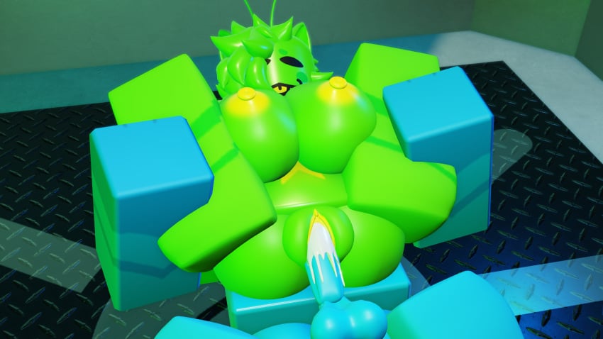 1boy 1girls balls blocky_body blue_body breasts cum cum_in_pussy cum_inside cumming_while_penetrating female female_penetrated gnarpian gnarpy gnarpy_(regretevator) green_body huge_breasts legs_held_open legs_up lilix_rr34 nipples penis penis_in_pussy pussy regretevator reverse_suspended_congress roblox roblox_game robloxian self_upload spread_legs vaginal_penetration yellow_nipples