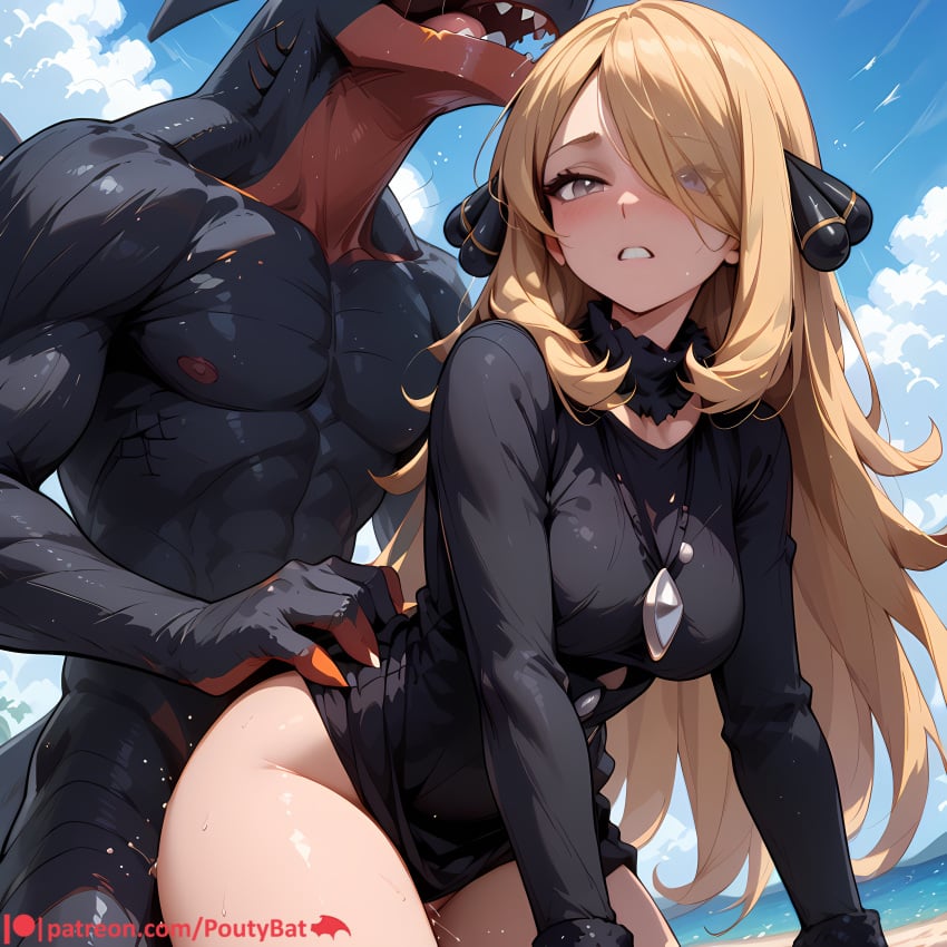 1girls ai_generated ambiguous_penetration black_clothing blonde_female blonde_hair blonde_hair blonde_hair_female cynthia_(pokemon) female from_behind from_behind_position garchomp gray_eyes grey_eyes hair_ornament outside outside_sex penetration penetration_from_behind pokemon pokemon_(species) pokephilia poutybat sex sex_from_behind sky white_skin white_skinned_female