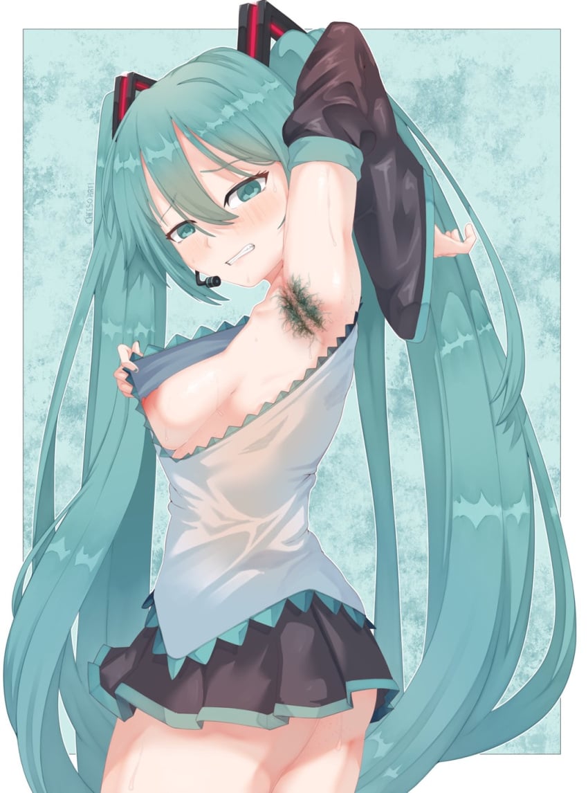 armpit_hair arms_up cheesoart crypton_future_media hatsune_miku vocaloid