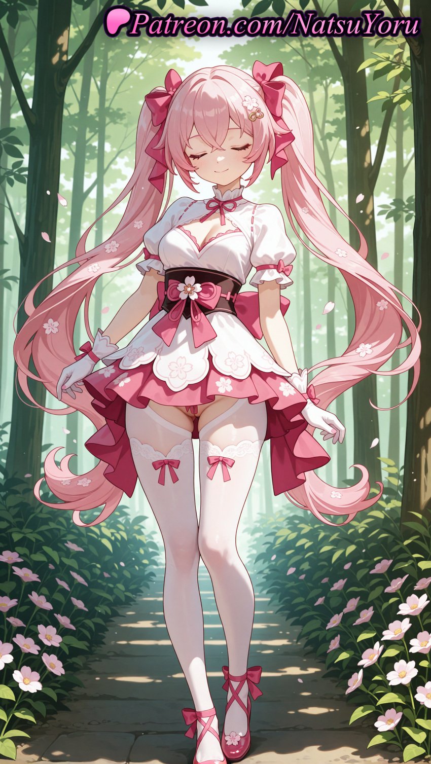 1girls ai_generated animal_ears anime anime_style ankle_ribbon ass_visible_through_thighs bamboo_forest bangs blush bow breasts bust busty cleavage cleavage_cutout closed_eyes closed_mouth clothing_cutout copyright_notice crossed_bangs day dress facing_viewer female female_focus female_only flower flowers footwear_bow forest frills full_body gloves hair_between_eyes hair_flower hair_intakes hair_ornament hairbow hairclip hentai hi_res high_quality high_resolution highres leg_ribbon long_hair medium_breasts natsuyoru nature obi outdoors panties pantsu patreon petals pink_bow pink_flower pink_footwear pink_hair pink_panties pink_ribbon pink_skirt puffy_short_sleeves puffy_sleeves red_footwear ribbon sash shoes short_sleeves skirt smile solo solo_female standing thighhighs tree twintails underwear very_long_hair voluptuous voluptuous_female white_dress white_flower white_gloves white_legwear white_thighhighs