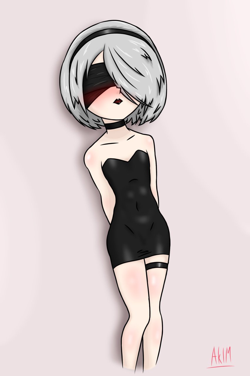 1girls akim_j choker makeup mini_dress minidress nier nier:_automata nier_(series) no_penetration white_hair yorha_2b