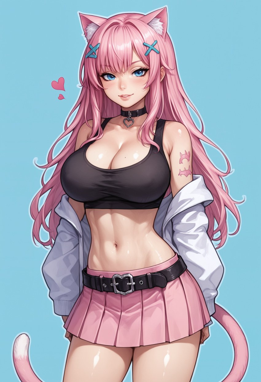 ai_generated big_breasts big_penis cat_ears cat_tail clothing futanari huge_breasts kikia1 koneko koneko_dolls multicolored_hair patreon penis pink_hair skirt tagme tagme_(artist)