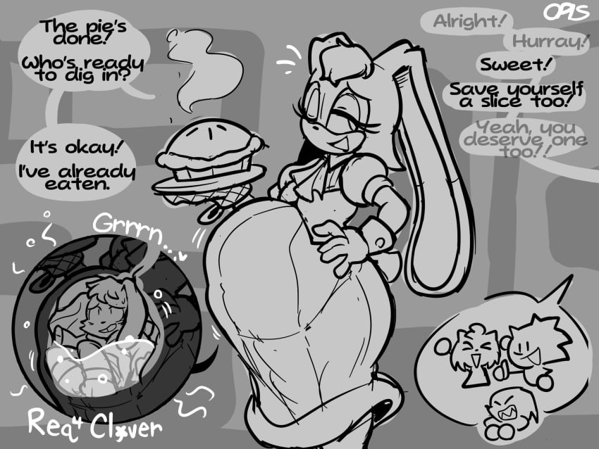 after_vore amy_rose anthro belly big_belly dialogue duo female female/female hi_res internal knuckles_the_echidna opis opisvore oral_vore same_size_vore sega sonic_the_hedgehog sonic_the_hedgehog_(series) speech_bubble stomach_bulge vanilla_the_rabbit vore