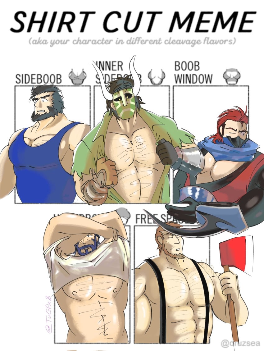 bara beard body_hair facial_hair fire_emblem fire_emblem:_three_houses fire_emblem_fates fire_emblem_heroes garcia_(fire_emblem) gustav_(fire_emblem) jeralt_reus_eisner legion_(fire_emblem) male male_only mask muscles muscular nintendo saizou_(fire_emblem) shirt_cut_meme tugfx8