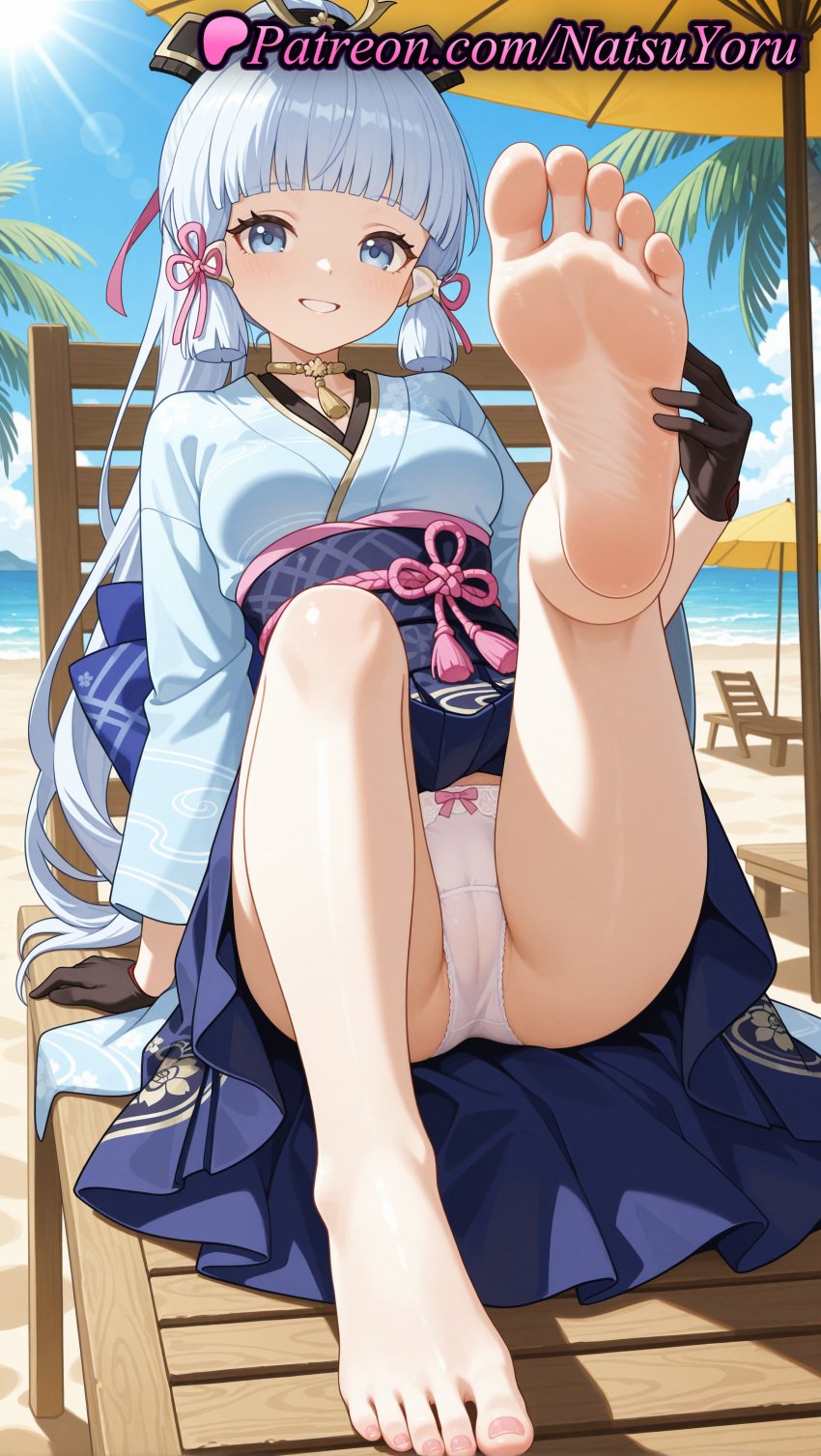 1girls ai_generated anime anime_style arm_support asian bangs bare_legs barefoot beach beach_chair black_gloves blue_eyes blue_hair blue_hakama blue_kimono blue_skirt blue_sky blunt_bangs blunt_tresses blush bow bow_panties breasts bust busty cameltoe choker day feet female female_focus female_only fetish flower_knot foot_fetish foot_focus foot_up foreshortening full_body genshin_impact gloves gold_choker grin hair_ornament hair_ribbon hakama hakama_skirt hentai hi_res high_quality high_resolution highres hoyoverse japanese_clothes kamisato_ayaka kamisato_ayaka_(springbloom_missive) kimono knee_up leg_up legs legs_up light_blue_hair long_hair long_sleeves looking_at_viewer medium_breasts mihoyo mole mole_under_eye nail_polish natsuyoru neck_tassel obi ocean outdoors palm_tree panties pantsu patreon pink_ribbon ponytail pov_feet presenting_foot ribbon sash sidelocks sitting skirt sky smile soles solo solo_female spread_legs spread_toes tassel thighs toenail_polish toenails toes tree umbrella underwear voluptuous voluptuous_female white_hair white_panties wide_sleeves