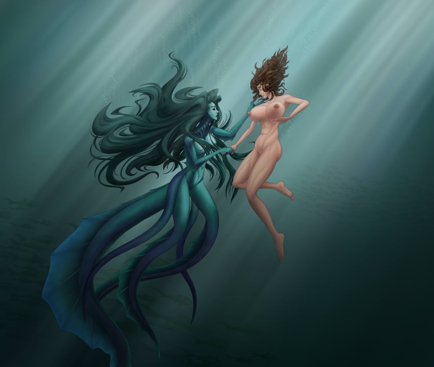 absurd_res aquatic athletic athletic_female biceps big_nipples big_thighs breasts brown_hair craaabe fantasy feet huge_breasts human jpeg large_breasts long_hair massive_breasts mermaid monster monster_girl muscle_girl nipples tentacle_monster thick_thighs toned toned_body