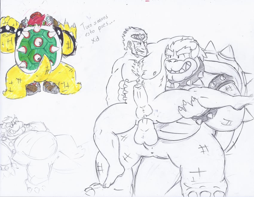 2boys anal anal_sex anthro balls bara big_penis boner bowser crossover erection ganondorf gay gay_sex gerudo male male_only mario_(series) monochrome muscles muscular nintendo nude penis scalie sex spread_legs super_smash_bros. the_legend_of_zelda tugfx8