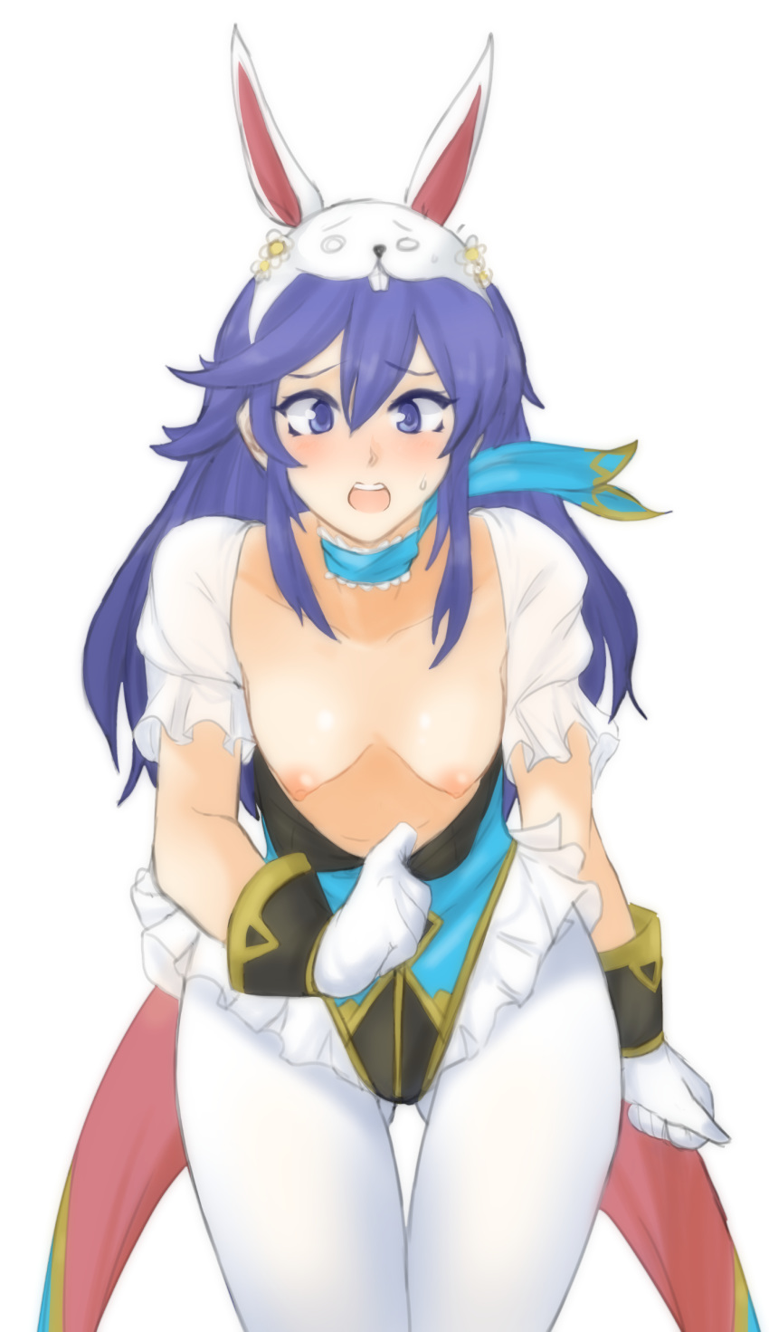 1girls animal_ears areolae ass_visible_through_thighs blue_eyes blue_hair blush breasts bunny_ears bunnysuit exposed_breasts female female_only fire_emblem fire_emblem_awakening fire_emblem_heroes long_hair lucina_(fire_emblem) lucina_(spring)_(fire_emblem) nipple pantyhose shirt_pull small_breasts solo solo_focus transparent_background tridisart