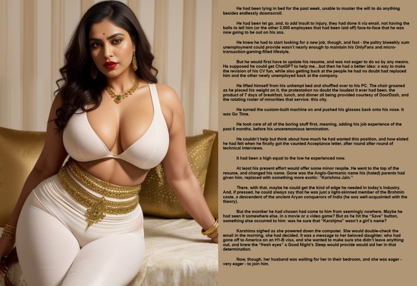 age_progression ai_generated caption gender_transformation genderswap_(mtf) huge_breasts identity_death indian indian_female milf race_change rule_63 transformation wide_hips