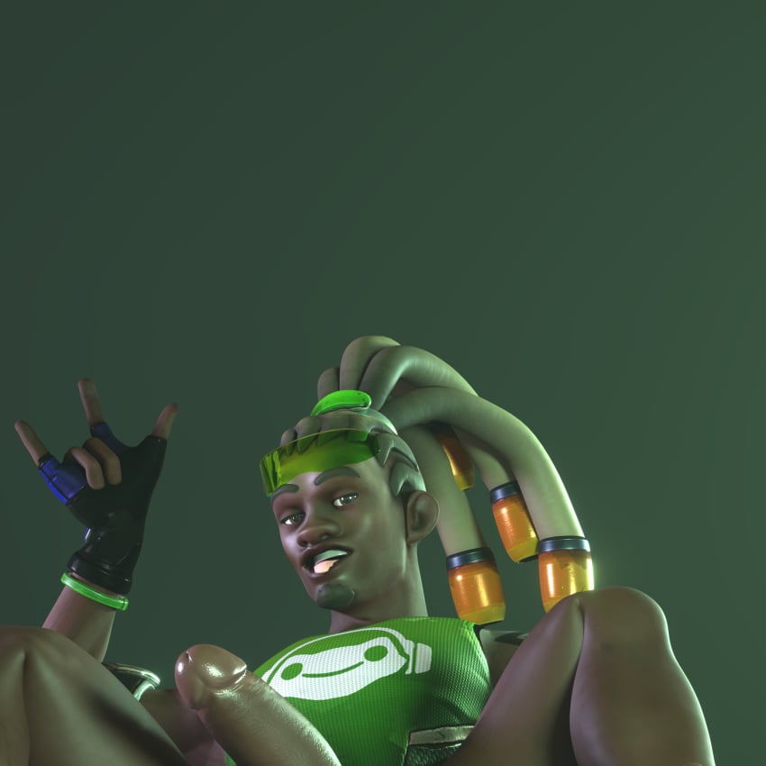 bbc blizzard_entertainment dark-skinned_male dark_skin dick dreadlocks eyes_rolling_back gay gooning green_clothing lúcio lucio_(overwatch) lucio_soliz male male_only no_pants no_underwear nude nude_male one_male overwatch overwatch_2