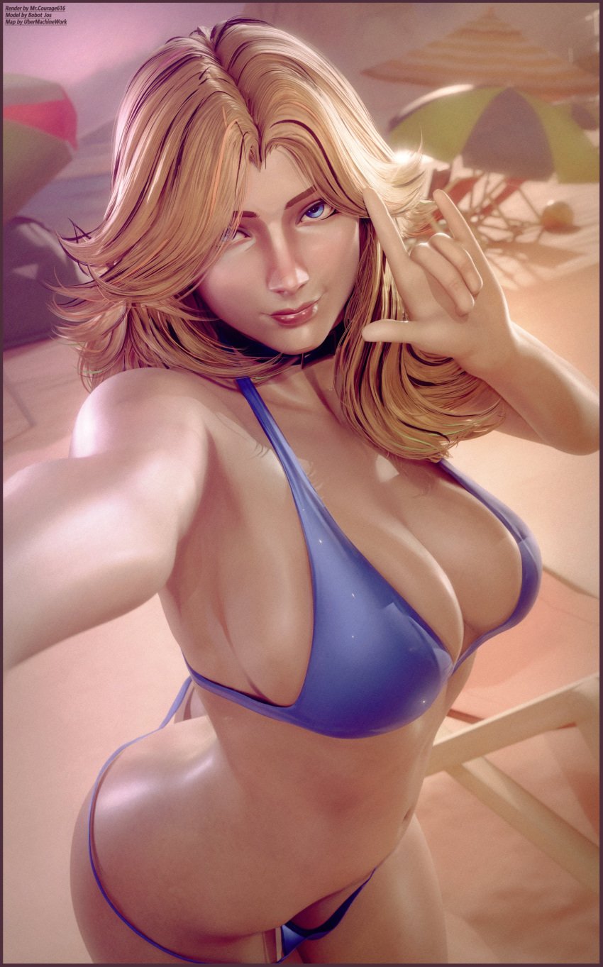 1girls 3d 3d_(artwork) beach big_breasts bikini blonde_female blonde_hair bobot fantastic_four invisible_woman invisible_woman_(marvel_rivals) looking_at_viewer marvel marvel_rivals mrcourage616 selfie sue_richards sue_storm ubermachineworks