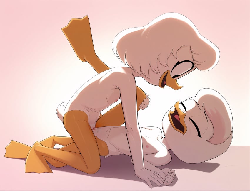 2girls ai_generated anthro disney duck ducktales ducktales_(2017) furry furry_female furry_only lena_de_spell nude pussy ribbon sex short_hair webby_vanderquack yuri