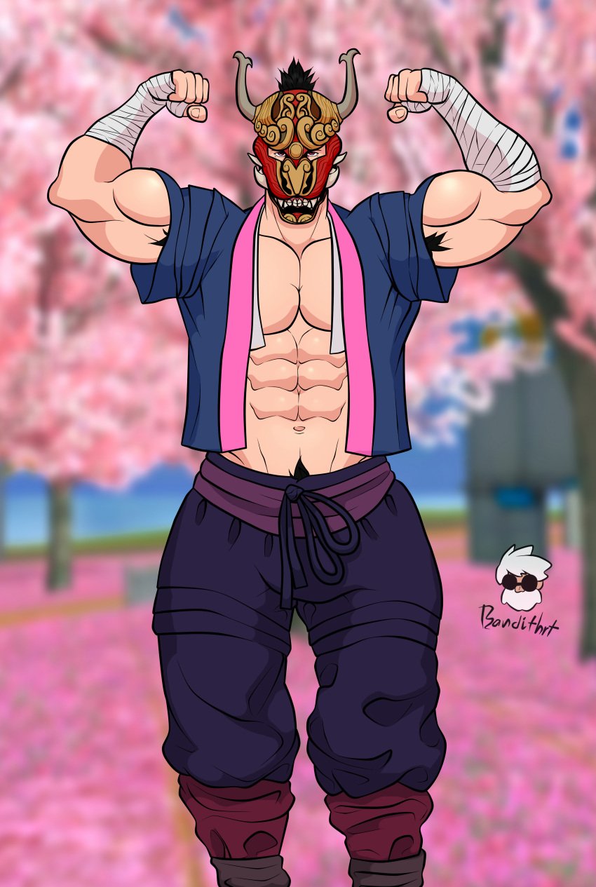 bandithrt black_hair free_fire hairy male male_only mask masked_male muscular muscular_male pink_eyes