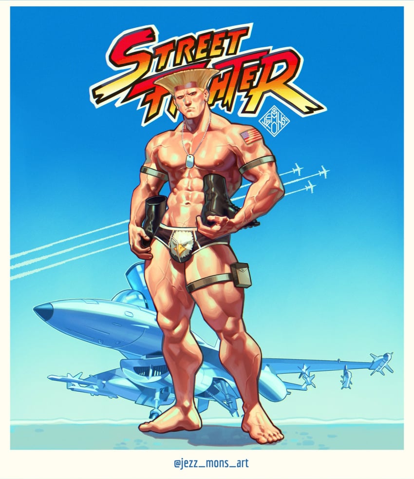 abs bara biceps blonde_hair bulge capcom guile jezz_mons_nsfw male male_nipples male_only manly muscular_male nipples pecs street_fighter street_fighter_6 underwear