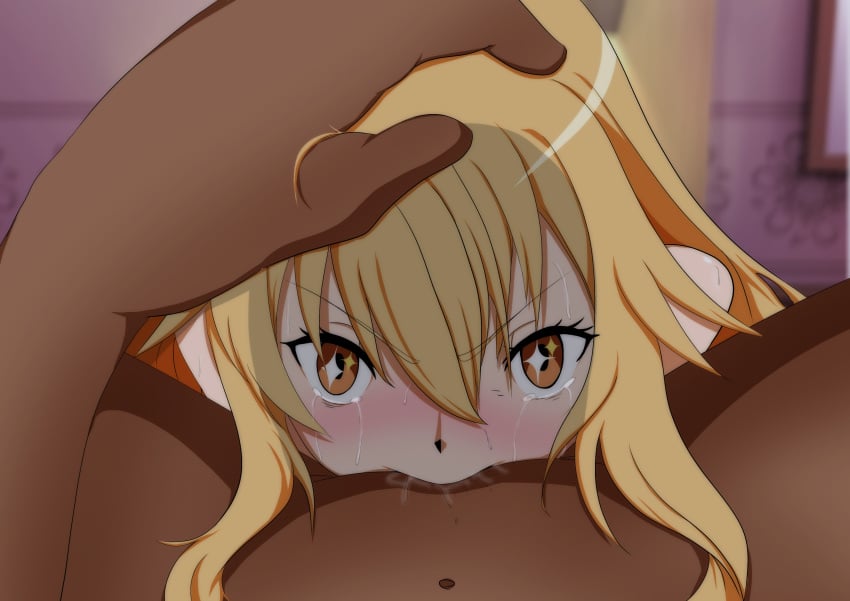 1boy blonde_hair cum cum_in_mouth dark-skinned_male deepthroat fellatio female kanaya light-skinned_female nude rape shokuhou_misaki star-shaped_pupils to_aru_kagaku_no_railgun to_aru_majutsu_no_index