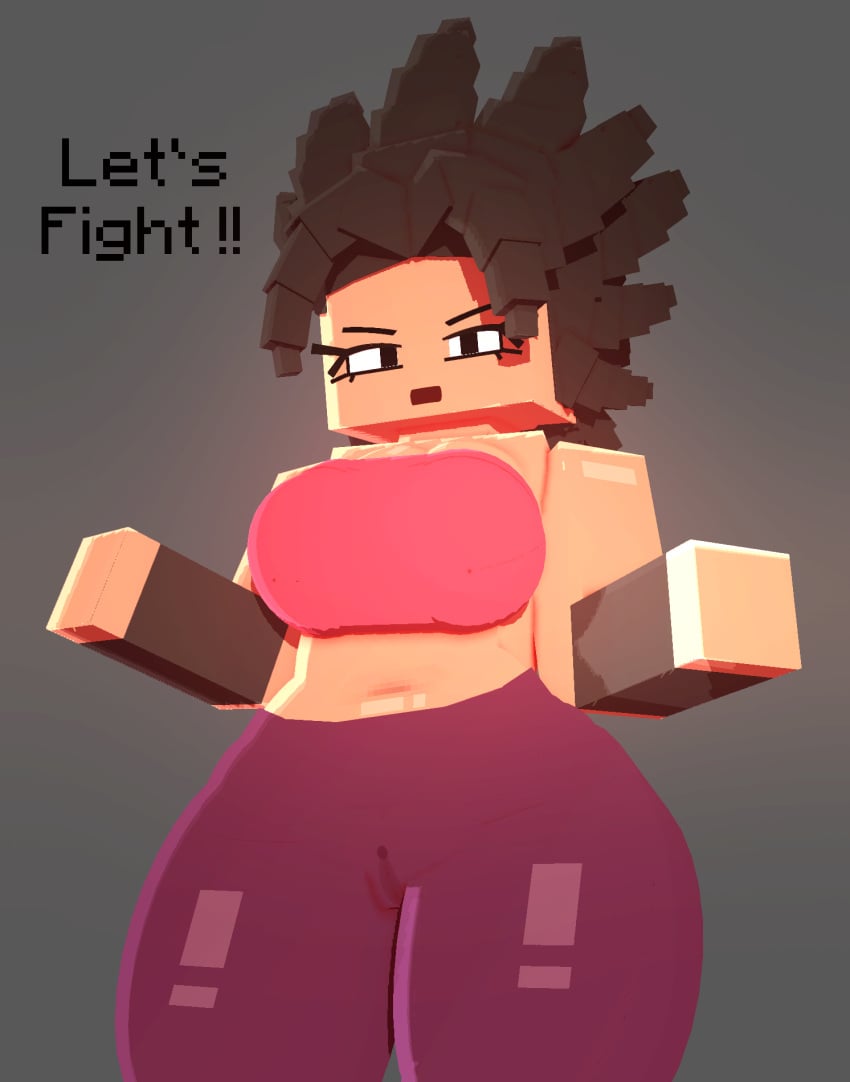 3d 3d_(artwork) big_breasts black_hair blush breasts caulifla clothing coresvoid curvy curvy_body curvy_female curvy_figure digital_media_(artwork) dragon_ball_(series) dragon_ball_super female hair hi_res looking_at_viewer mine-imator minecraft saiyan shadow smooth_skin thick_thighs thighs wide_hips