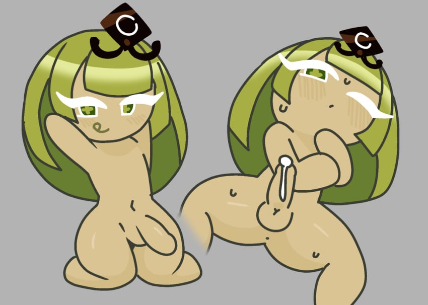 cookie_run cookie_run_kingdom erection featureless_chest flat_chest futa_solo futanari green_hair green_tea_mousse_cookie humanoid humanoid_penis motelgore solo solo_futa