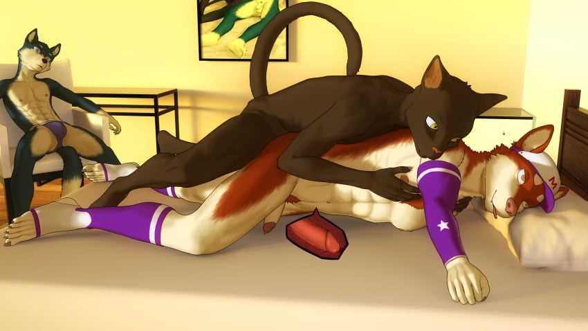 5_fingers 5_toes abs absurd_res anal anal_sex anthro armwear balls bed bulge canid canine canis chair clothed clothing corpse death digital_media_(artwork) domestic_cat domestic_dog elbow_gloves erection feet felid feline felis fingers footwear from_behind_position funfate fur furniture genitals gloves group handwear hat headgear headwear hi_res humanoid_feet humanoid_genitalia humanoid_hands humanoid_penis internal internal_anal jockstrap jockstrap_only lying male male/male male_death male_penetrated male_penetrating male_penetrating_male mammal mostly_nude necrophilia nude object_in_urethra on_bed on_side pecs penetration penile penile_penetration penis pillow plantigrade pubes sex sitting smile socks sounding_rod spread_legs spreading stirrup_socks tail teeth toes tongue tongue_out topless trio underwear underwear_only urethral urethral_penetration wolf