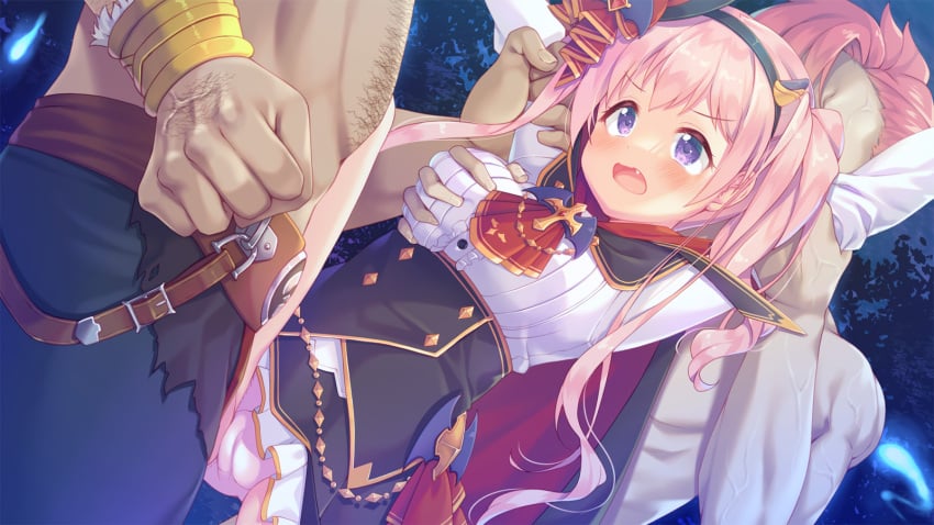 2boys blush female grabbing_another&#039;s_breast grabbing_from_behind groping group_sex hair_ornament highres large_variant_set long_hair male masaki_kei mmf_threesome multiple_boys open_mouth panicking pink_hair princess_connect! purple_eyes pussy rape restrained sex spread_legs straight threesome tsumugi_(halloween)_(princess_connect!) tsumugi_(princess_connect!) twintails variant_set