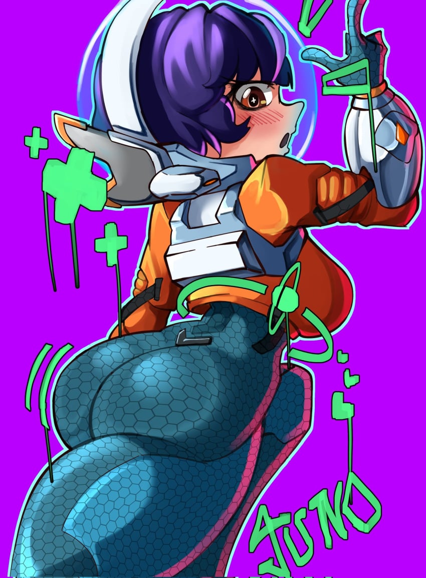 back_view big_ass big_breasts big_butt big_thighs big_titties breasts clothing curvaceous curvaceous_female curvaceous_figure female female_only fully_clothed hatus juno_(overwatch) looking_at_viewer overwatch overwatch_2 rubber short_hair