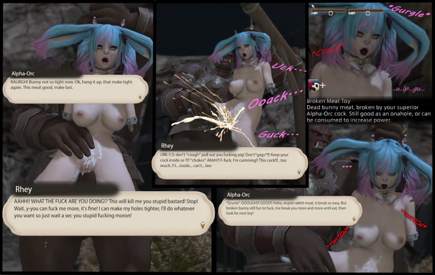 1boy 1girls asphyxiation broken_neck broken_rape_victim bunny_ears bunny_girl choking cum cum_inside cumming_while_penetrated dead death death_orgasm defeated defeated_heroine eyes_rolling_back female final_fantasy_xiv hanged helpless hopeless imminent_death imminent_necrophilia male orc quadruple_amputee raped rhey_idol sex snuff tounge_out viera